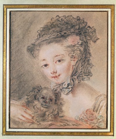 Jong meisje met een kleine hond door François Boucher